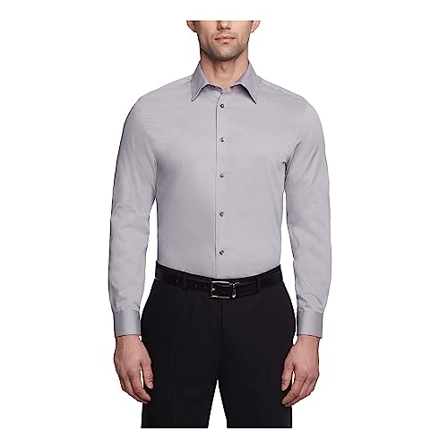 Calvin Klein Men's Dress Shirts Slim Fit Non Iron Solid, Cement, 16.5" Neck 36"-37" Sleeve