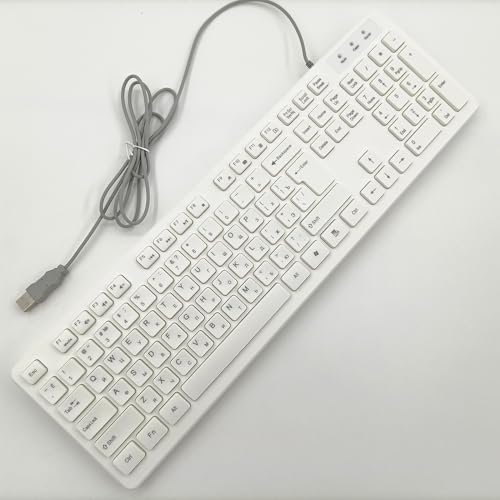 JINEKU 104 Keys Office Keyboard, German/French/Spanish/Italian/Arabic/Swedish/Russian/Portuguese Keyboard, USB Port, Ultra Slim and Quiet, Well Layout of Keys,RUS-White