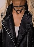 Sacina Goth Heart Chain Choker Necklace, Black PU Leather Choker, Gothic Punk Grunge Emo Necklace, Halloween Christmas Jewelry Gift for Women, Men