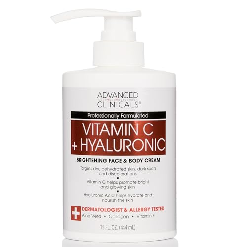 Advanced Clinicals Vitamin C Cream Dry Skin Rescue Skin Care Face & Body Cream Infused W/Turmeric, Vitamin E, & Shea Butter. Firming & Brightening Anti Aging Moisturizer, 15 Fl Oz