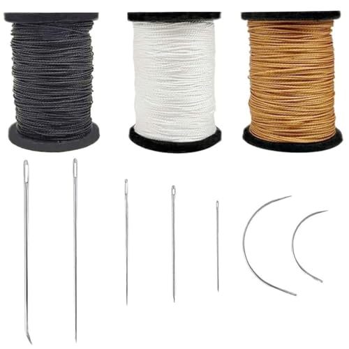 Topus Extra Strong Upholstery Repair Sewing Thread Kit and Heavy Duty Household Hand Needles, Including 7 Styles of Leather Canvas Sewing Needles and 3 Rolls Nylon Thread (70 Yard Per Roll), 3 Colors