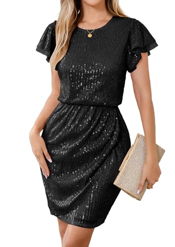 GRACE KARIN Glitter Sexy Black Sequin Dress for Women Fashion Cap Sleeve Evening Party Holiday Dresses for Women Black M