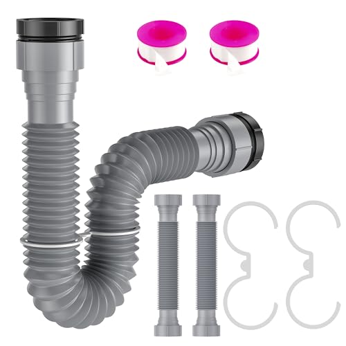 SAINT NIEVE 2 Pack Expandable Flexible 1 1/2" or 1 1/4" P-Trap Pipe for Single Kitchen Sink, Drain Pipe Kit With Adapter Seal Ring, for Kitchen Sink Drainage and Garbage Disposal (Gray)