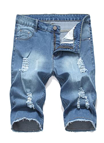 Litteking Men's Ripped Jean Shorts Casual Distressed Denim Shorts Summer Short Pants with Pockets Blue 4 34