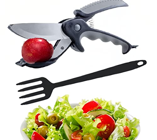 Kitchen Salad Scissors with Salad Forks for Chop n Mix Salad,Salad Cutting Tool Cut and Toss Dual Blade Salad Chopper Scissors,Multifunction Vegetable Salad Making Kit with Cutter n Mixing Fork