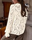 PRETTYGARDEN Women's Dressy Casual Lace Blouse Long Sleeve Button Up Shirts Tops Fall Fashion Clothes (Beige,Large)