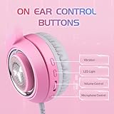 SOMIC G951pink Gaming Headset for PC, PS4, PS5, Laptop, Cat Ear Headphone USB Gaming Headphones with Mic Noise Cancelling, LED Light, 7.1 Virtual Surround Sound for Girls, Women