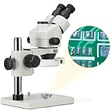 SWIFT Trinocular Stereo Zoom Microscope with 56-Bulb LED Ring Light,3.5X-90X Magnification,WF10X Eyepieces,0.7X-4.5X Zoom Objective, 0.5X 2.0X Additional Objectives,Table Pillar Stand