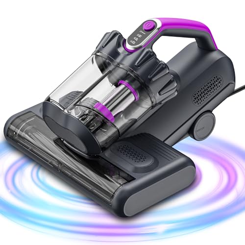 winterbear Mattress Vacuum Cleaner, 17Kpa Suction 500W High Power Handheld Roller-Type Bed Vacuum Cleaner with U-V-C Light & High Heating & Ultrasonic Tech, 2 * 30000Rpm Brush Rolls, Corded(Black)