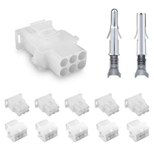 JRready ST6427 Power Connector 6 Pin (5 Matched Sets)，2.13mm Diameter Pin and Sockets 14-20 AWG，Compatible with Molex MLX Power Connector 6 Pin, 6.35mm Pitch,Free Hanging