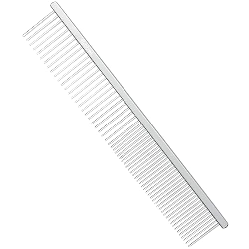 Flybbwl Stainless Steel Dog Comb - Cat Combs with Rounded Ends Teeth - Professional Metal Pet Grooming Removes Tangles Knots for Dogs Cats 7.6IN/1.42IN