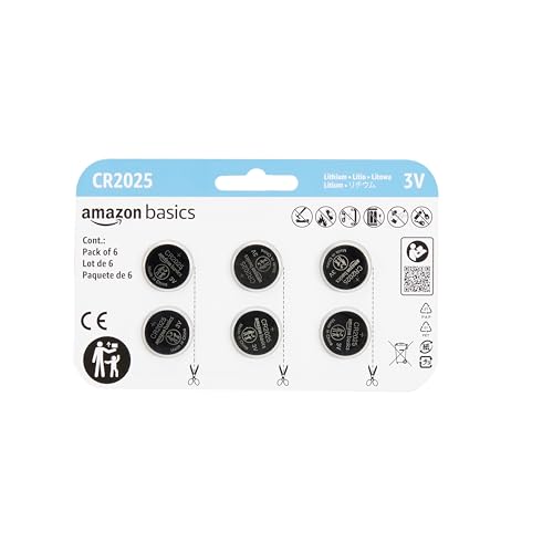 Amazon Basics 6-Pack CR2025 Lithium Coin Cell Battery, 3 Volt, Long Lasting Power, Mercury-Free