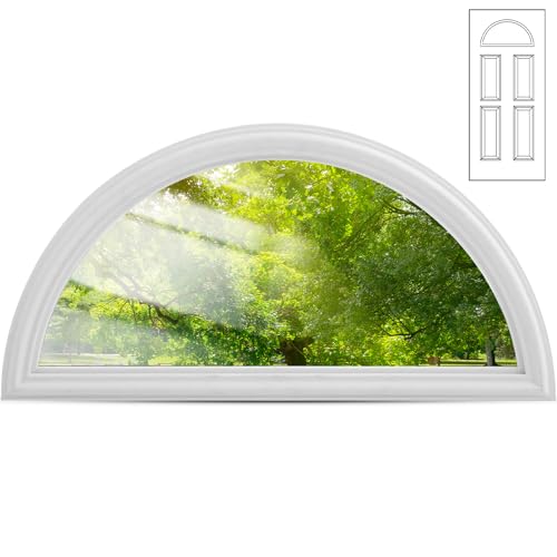 Pushglossy 2 Pcs 22" x 10" Entry Door Glass Insert Round Top White Frame Door Window Inserts Replacement Kit with Low-e Clear Glass for Home Improvement