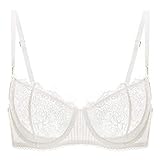 DOBREVA Women's Sexy Lace Push Up Plus Size Bra Sheer Balconette Underwire Unlined Ivory_Eyelash lace 36C