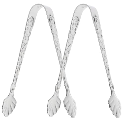 2Pcs Stainless Steel Ice Cube Clips - Silver Decorative Serving Tongs for Kitchen, Tea, and Parties - Small Sugar Cube Tongs with Ergonomic Handle