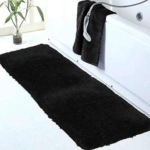 Walensee Large Bathroom Rug (24 x 72, Black) Extra Soft and Absorbent Shaggy Bathroom Mat Machine Washable Microfiber Bath Mat for Bathroom, Non Slip Bath Mat, Luxury Bathroom Floor Mats