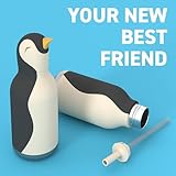 asobu Bestie Bottle Insulated Stainless Steel Water Bottle with Detachable Soft Animal Head Fun Drinking for Kids and Teens16 Ounce with Flexible Reusable Straw (Penguin)