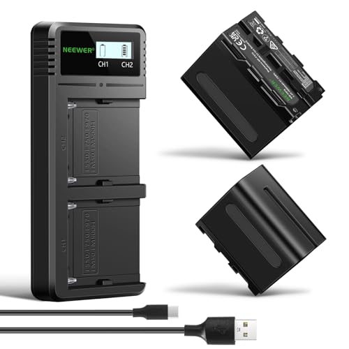 NEEWER 2Pcs NP-F970 7800mAh Replacement Batteries with Charger, Type C Battery Compatible with Sony NP-F970 F960 F950 F770 F750 F570 F550 FX3 FX30 A7 Canon R5 Nikon Z8, For Handycam LED Light Monitor
