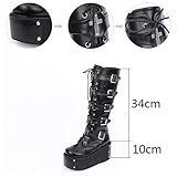 Lorie & Knight Japanese Harajuku Women Black Leather Buckle Straps Lace Up Gothic Punk Cosplay Platform High Boots (Black-3, numeric_9)