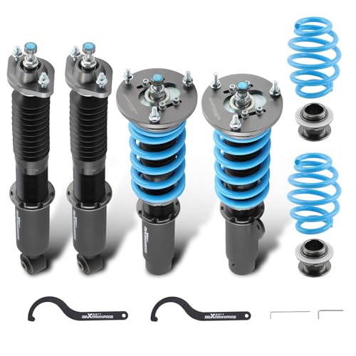 maXpeedingrods Coilover for BMW E46 1998-2007, 24 Levels Damper Adjustable Coilovers Suspension Kit, Height Adjustable Shock Absorber Struts, Lowering Kit T6 Upgraded Coilovers, Blue