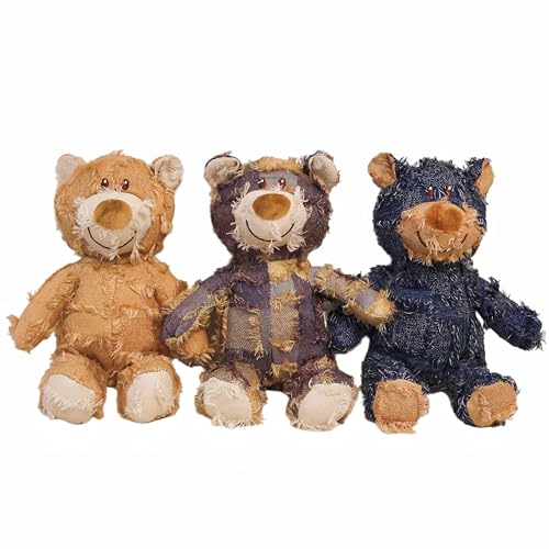 SOCOWVAKA Squeaky Dog Plush Toy – Durable Chew Toy for Small and Medium Dogs, Textured Woven Fabric, Built-in Squeaker, Soft Puppy Training Toy, Interactive Bear-Shaped Dog Toy (3 PCS Set) (Small)