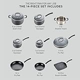 T-fal Ultimate Hard Anodized Nonstick Cookware Set 14 Piece, Oven Broiler Safe 400F, Lid Safe 350F, Kitchen Cooking Set w/ Fry Pans, Saucepans, Griddle, Dutch Oven, Pots & Pans, Dishwasher Safe, Black