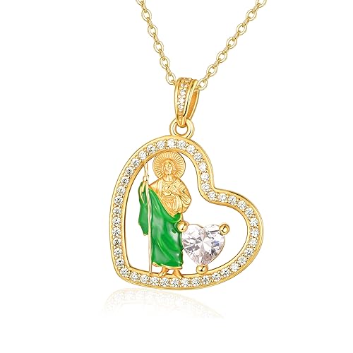 AENEAS San Judas Tadeo Necklace Gold Filled Necklace Women Non Tarnish San Judas Chain Saint Jude Heart Pendant Jewelry Faith Gift