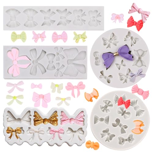 Growtail 5 Pack Bow Silicone Mold,Bow Fondant Mold,Bow Molds for Chocolate Bowknot Cake Pop Decorations