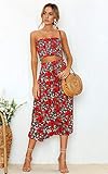 Angashion Women's Floral Crop Top Maxi Skirts Set 2 Piece Outfit Dress 2134 Red M