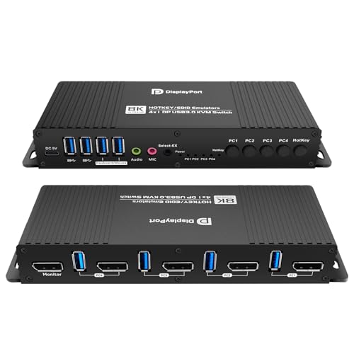 Kvm Switch Displayport EDID 1 Monitors 4 Computers 4K 144Hz Hotkey Switching dp Switch 1 Monitors dp 1.4 1440P 144Hz 165Hz 240hz kvm Switches displayport EDID