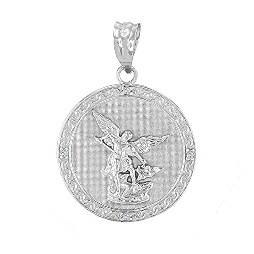 .925 Sterling Silver Saint Michael The Archangel White Cubic Zirconia Accented 1 Medal Pendant Only