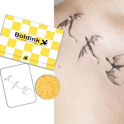 Boldink Semi-permanent tattoos, realistic fake tattoos, last 7-15 days, waterproof non-reflective temporary tattoo stickers, cruelty-free, uniquely designed exquisite packaging（Dragons）