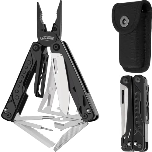 PERWIN Multitool, 20-in-1 Stainless Steel Multi Tools Pliers with Nylon Sheath, Safe Locking, Professional Multi-Tool for Survival, Camping and Hunting, Black