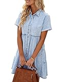 LookbookStore Denim Dress for Women 2024 Summer Jean Dress Short Sleeve Denim Shirt Dress for Casual Spring Lapel Collared Babydoll Dress Roadknight Blue Size XL Denim Babydoll Dress Size 16 18