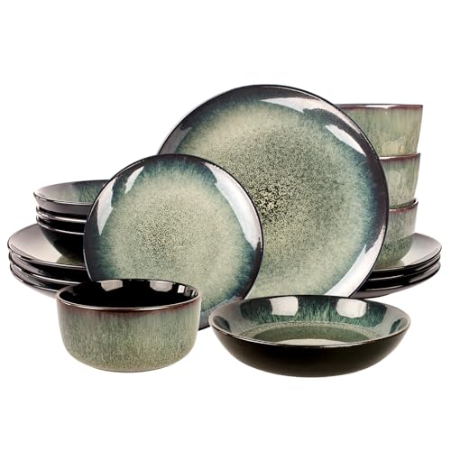 jinsongdafa Dinnerware Sets(16Pcs) Serves for 4, Reactive Glaze Tableware Set with 7.9"/8.3"/10.6"Plates and 5.5"bowl, Modern kitchen tableware, Scratch resistant, Microwave Dishwasher safe Set No.1