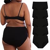 INNERSY Plus Size M-5XL Big Curvy Woman Cotton Underwear High Waist Briefs 5-Pack(Black,4X-Large)