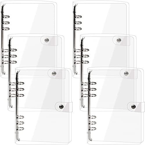 Elsjoy 6 Pack A5 Clear PVC Binder, 6-Ring Soft Notebook Binder Transparent Loose Leaf Binding Covers, Refillable Notebook Round Ring Binder with Snap Button Closure, 9.3" x 7"