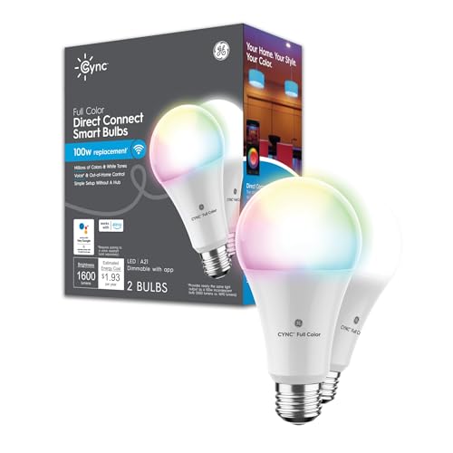 Cync GE A21 Smart LED Light Bulbs, Color Changing Room Decor, Bluetooth and WiFi Light Bulbs, Energy Efficient 100W Equivalent, Compatible with Amazon Alexa and Google Home, Home & Work Light (2 Pack)