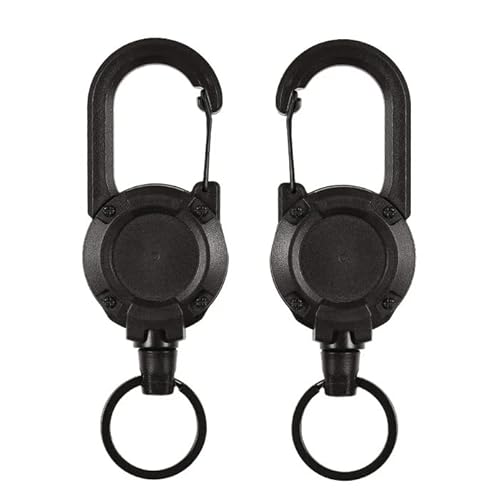 2023 New Outdoor Automatic Retractable Wire Rope Luya Tactical Keychain - Heavy Duty Carabiner Key Chains, Anti-Theft Multitool Carabiner Badge Holder for Camping, Fishing, Hunting (2 PCS - Black)