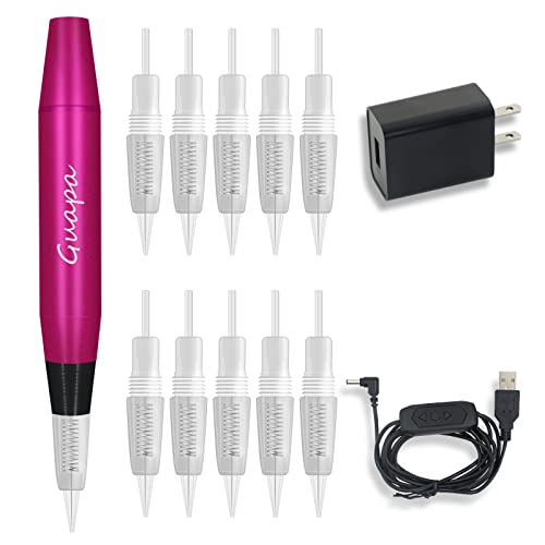 Guapa Microblading Tattoo Machine Electric MST Permanent Makeup Machine Tattoo Gun Device with 50pcs Cartridge Needles for Eyebrow Eyeliner Lip Body Art Beauty (Machine Red+50pcs Needles)