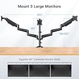 HUANUO Triple Monitor Mount for 17 to 32 inch Screens, Gas Springs Adjustment Triple Monitor Stand with Swivel, Tilt, Rotation, Clamp & Grommet Kit (Black)