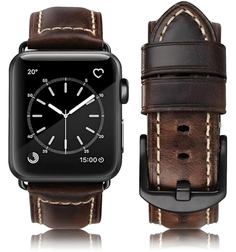 HUAFIY Leather Band Compatible for apple Watch Bands 42mm 44mm 45mm46mm49mm 38mm 40mm 41mm,Genuine Leather Watch Wristband for iWatch Ultra2 Series 10/9/8/7/6/5/4/3/2/1