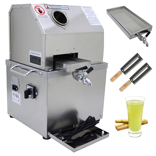 TECHTONGDA Electric Sugar Cane Juicer Press Machine Sugarcane Juice Extractor Ginger Sweet Sorghum Press with 304 Stainless Steel Rollers for Commercial Juicing Sugar Cane Kumquat Citrus Ginger 110V