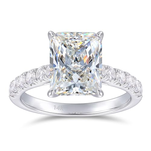 CGSRING 14K White Gold Moissanite Engagement Ring, 4CT 8x10mm Radiant Cut Engagement Rings, 14K Solid Gold Moissanite Ring for Women (5)