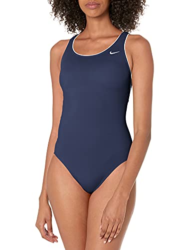 NIKE Swim Women's Standard Solid Powerback One Piece Swimsuit, Midnight Navy, X-Large