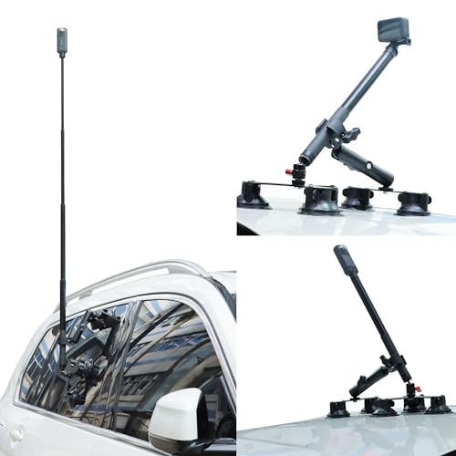 Taisioner Suction Car Mount for Camera Insta360 X5/X4/X3/X2/GO 3/ONE/RS Compatible with Gopro Max 360 Outside Car Mount with 67” Invisible Selfie Stick 5 in 1 Suction Camera kit for Action Camera