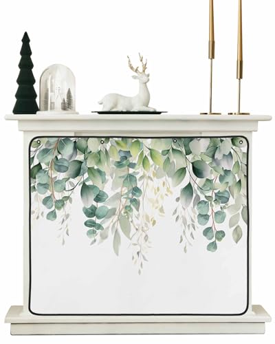 Sage Green Eucalyptus,Magnetic Fireplace Cover Decorative Indoor For Brick Fireplace,Insulation Fireplace Blocker Blanket Draft Stop Hot Heat,Contemporary White Botanical Watercolor 39"Wx32"H