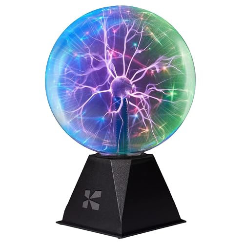 Katzco Colorful Plasma Ball - 8 Inch Static Electricity in a Vacuum Pressurized Glass Globe - Multicolored, Nebula, Thunder Lightning, Plug-in for Parties, Decorations, Prop, Home, STEM