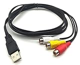 Halokny USB to 3RCA Cable, 5 Feet/1.5m USB 2.0 Male to 3 RCA Female Jack Splitter Audio Video AV Composite Adapter Cord Cable (USB M/3RCA F)