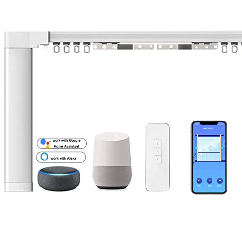 Celling Smart Curtains System, Electric Track with Adjustable Rail,Automatic Curtain Opener,Motorized Curtains Rods With Remote, Compatible with Alexa/Google Home (Up to 200in)